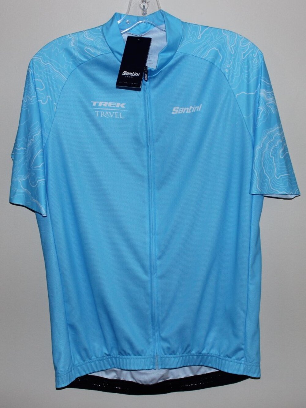 3/$188❤️Santini Trek Travel Full Zip Cycling Jersey Blue Topo Map Short Sleeve